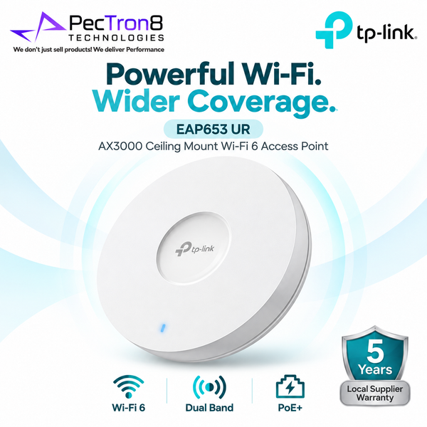 TP-Link Omada EAP653 UR AX3000 Ceiling Mount Dual-Band Wi-Fi 6 Access Point – PoE+, Omada SDN, Gigabit Ethernet