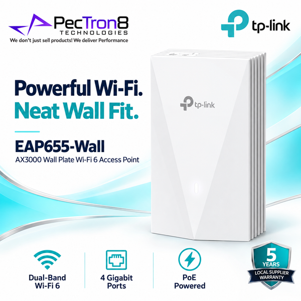 TP-Link Omada EAP655-Wall AX3000 Wall-Plate Dual-Band Wi-Fi 6 Access Point – 2.5GbE PoE, Omada SDN, PoE Pass-Through