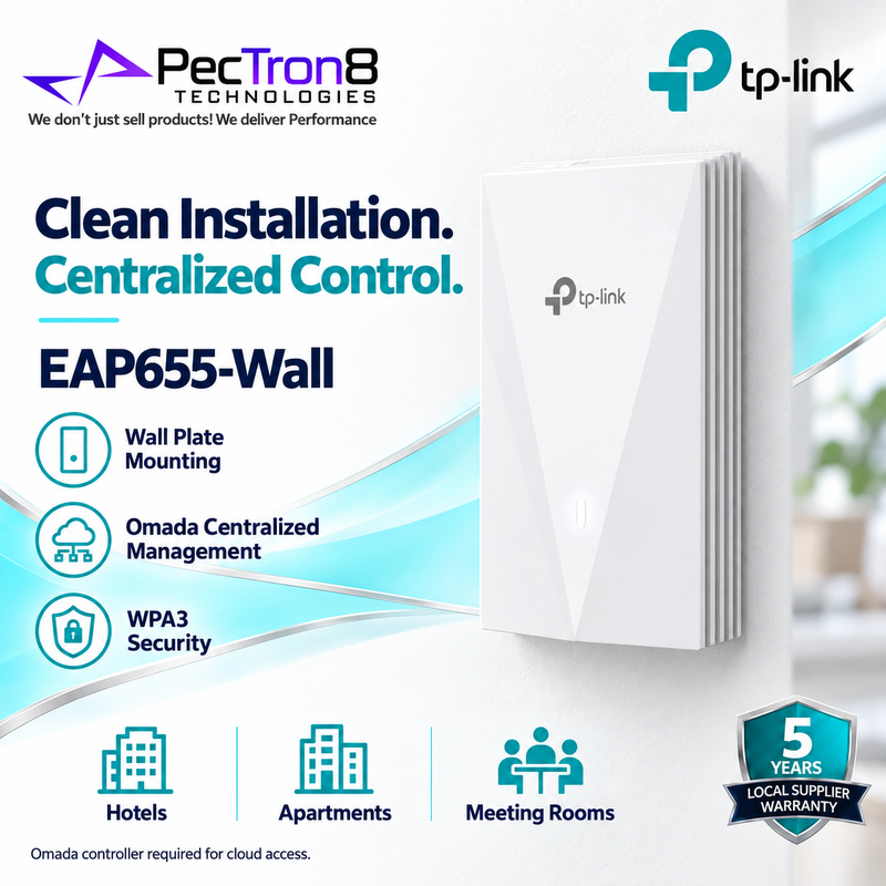 TP-Link Omada EAP655-Wall AX3000 Wall-Plate Dual-Band Wi-Fi 6 Access Point – 2.5GbE PoE, Omada SDN, PoE Pass-Through