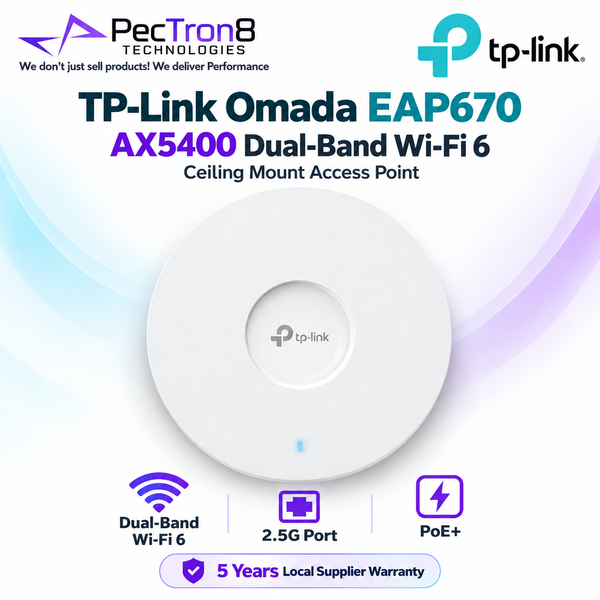 TP-Link Omada EAP670 AX5400 Wi-Fi 6 Ceiling Mount Access Point – 2.5GbE, PoE+, Omada SDN, WPA3 Enterprise