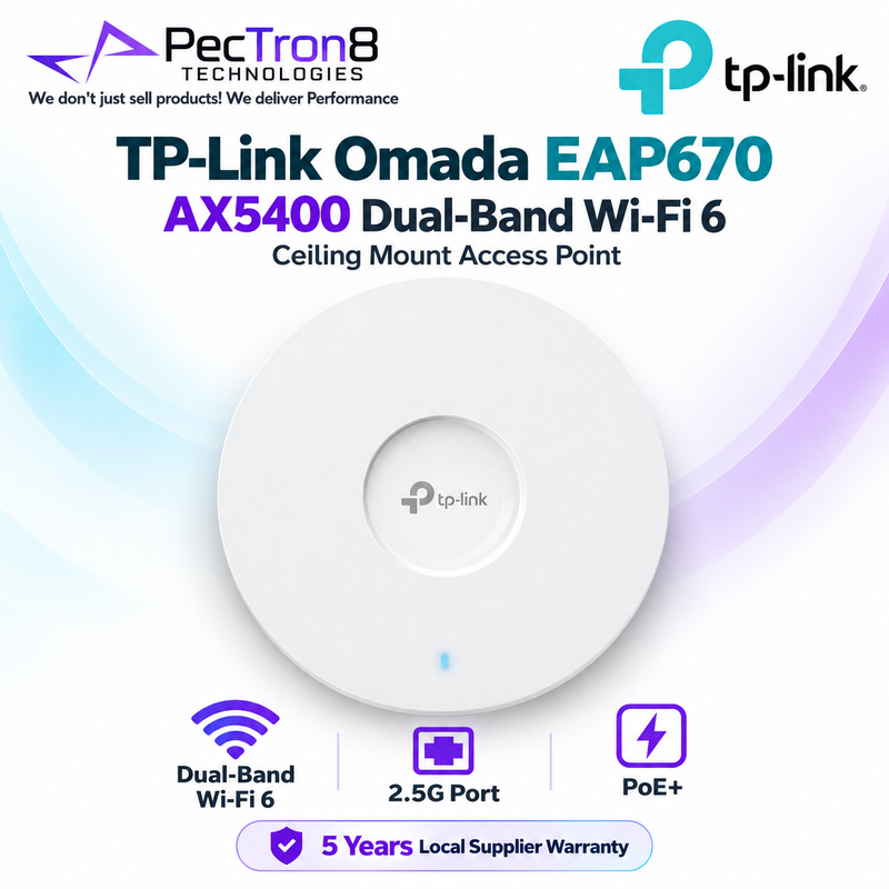 TP-Link Omada EAP670 AX5400 Wi-Fi 6 Ceiling Mount Access Point – 2.5GbE, PoE+, Omada SDN, WPA3 Enterprise