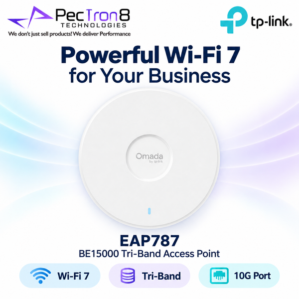 TP-Link Omada EAP787 BE15000 Tri-Band Wi-Fi 7 Ceiling Mount Access Point – Dual 10GbE, PoE++, Omada SDN