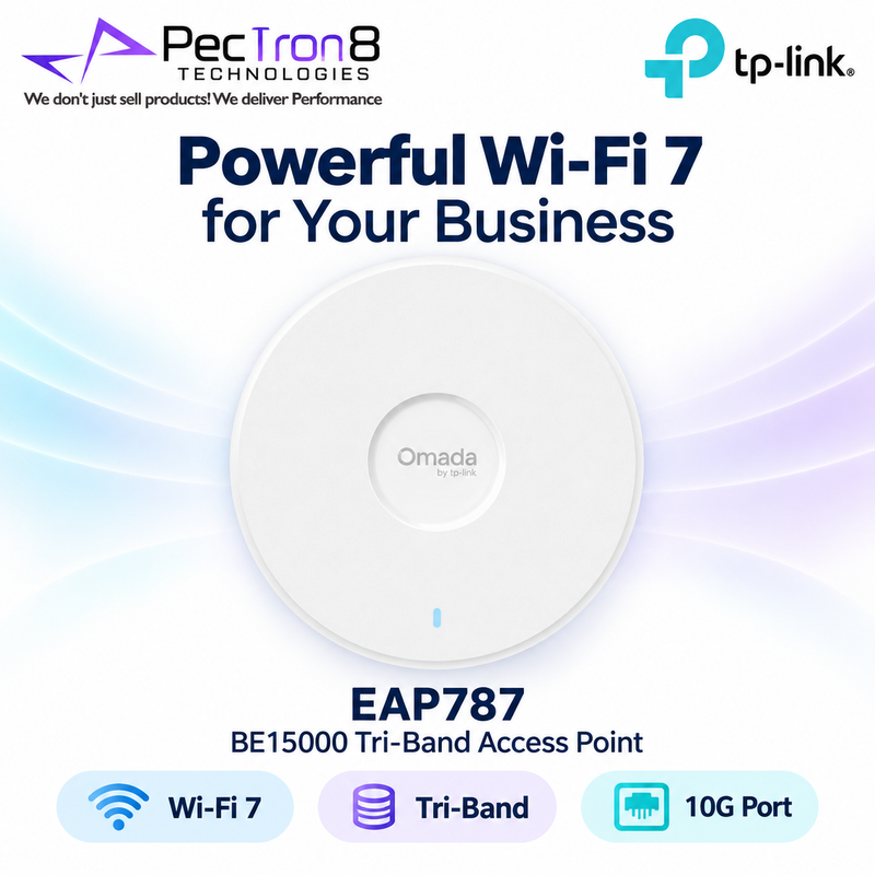 TP-Link Omada EAP787 BE15000 Tri-Band Wi-Fi 7 Ceiling Mount Access Point – Dual 10GbE, PoE++, Omada SDN