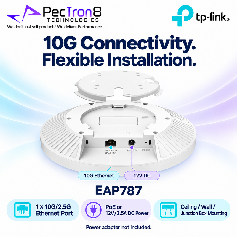 TP-Link Omada EAP787 BE15000 Tri-Band Wi-Fi 7 Ceiling Mount Access Point – Dual 10GbE, PoE++, Omada SDN