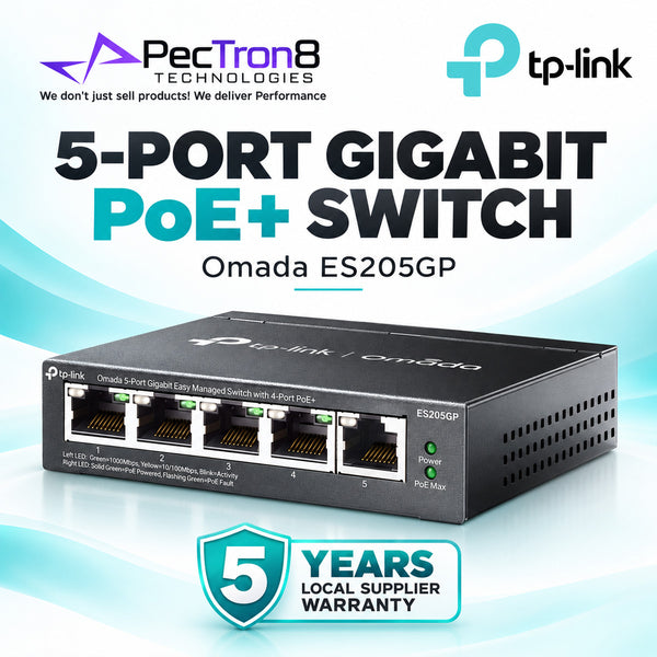 TP-Link Omada ES205GP 5-Port Gigabit Easy Managed Switch with 4-Port PoE+, 65 W PoE Budget, Omada SDN Cloud Management