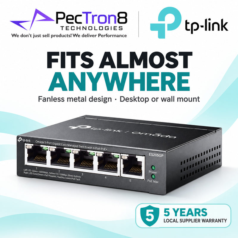 TP-Link Omada ES205GP 5-Port Gigabit Easy Managed Switch with 4-Port PoE+, 65 W PoE Budget, Omada SDN Cloud Management