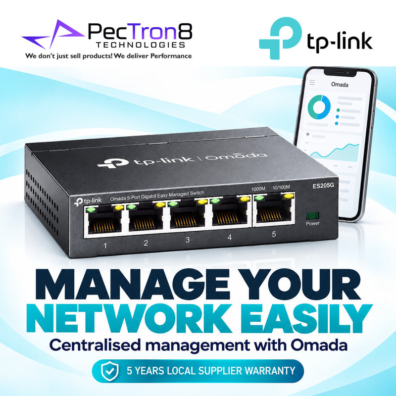 TP-Link Omada ES205G 5-Port Gigabit Easy Managed Switch – Omada SDN, VLAN, QoS, Fanless Metal Switch