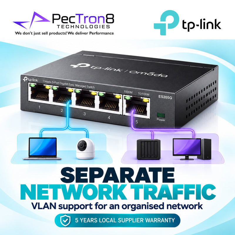 TP-Link Omada ES205G 5-Port Gigabit Easy Managed Switch – Omada SDN, VLAN, QoS, Fanless Metal Switch