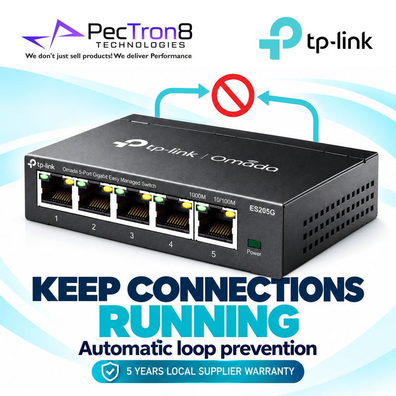 TP-Link Omada ES205G 5-Port Gigabit Easy Managed Switch – Omada SDN, VLAN, QoS, Fanless Metal Switch