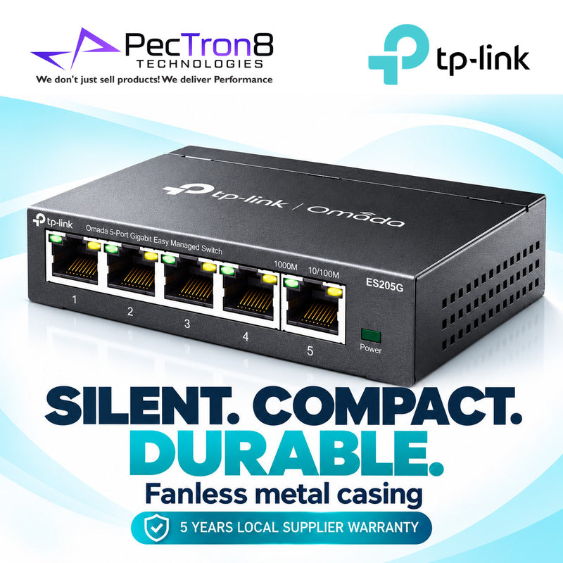 TP-Link Omada ES205G 5-Port Gigabit Easy Managed Switch – Omada SDN, VLAN, QoS, Fanless Metal Switch