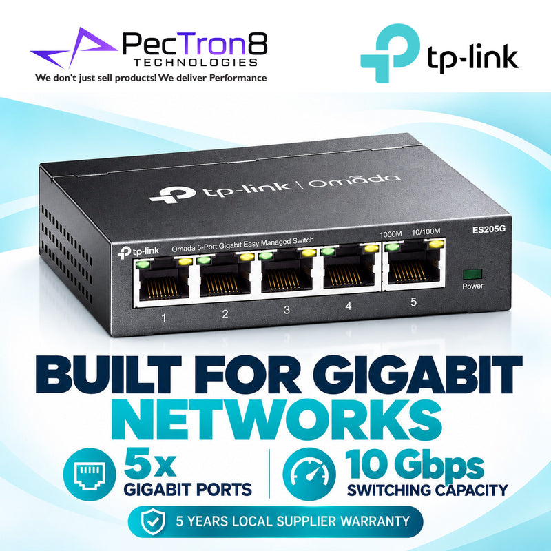 TP-Link Omada ES205G 5-Port Gigabit Easy Managed Switch – Omada SDN, VLAN, QoS, Fanless Metal Switch