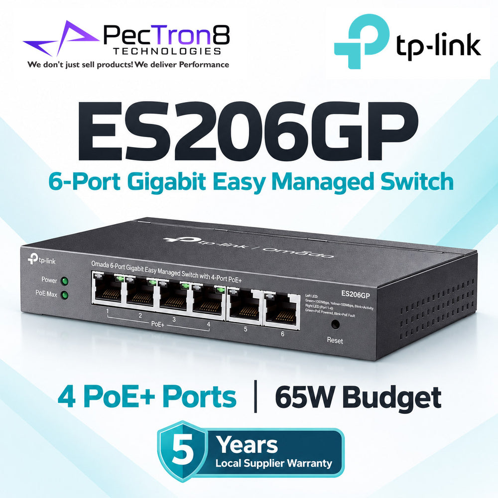 TP-Link Omada ES206GP 6-Port Gigabit Easy Managed Switch with 4-Port PoE+, 65W PoE Budget, Omada SDN Cloud Management