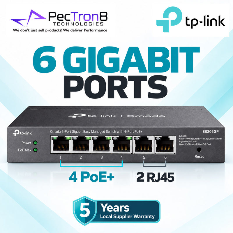 TP-Link Omada ES206GP 6-Port Gigabit Easy Managed Switch with 4-Port PoE+, 65W PoE Budget, Omada SDN Cloud Management