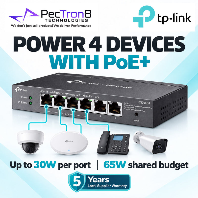 TP-Link Omada ES206GP 6-Port Gigabit Easy Managed Switch with 4-Port PoE+, 65W PoE Budget, Omada SDN Cloud Management