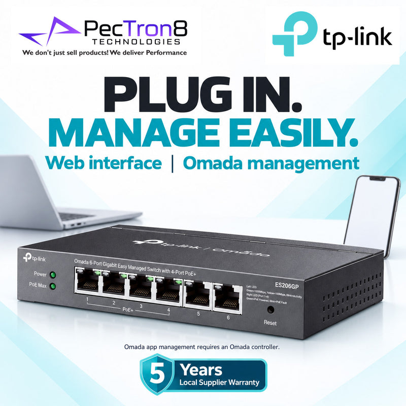 TP-Link Omada ES206GP 6-Port Gigabit Easy Managed Switch with 4-Port PoE+, 65W PoE Budget, Omada SDN Cloud Management
