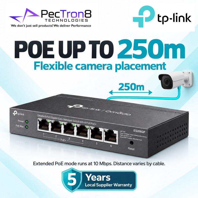 TP-Link Omada ES206GP 6-Port Gigabit Easy Managed Switch with 4-Port PoE+, 65W PoE Budget, Omada SDN Cloud Management