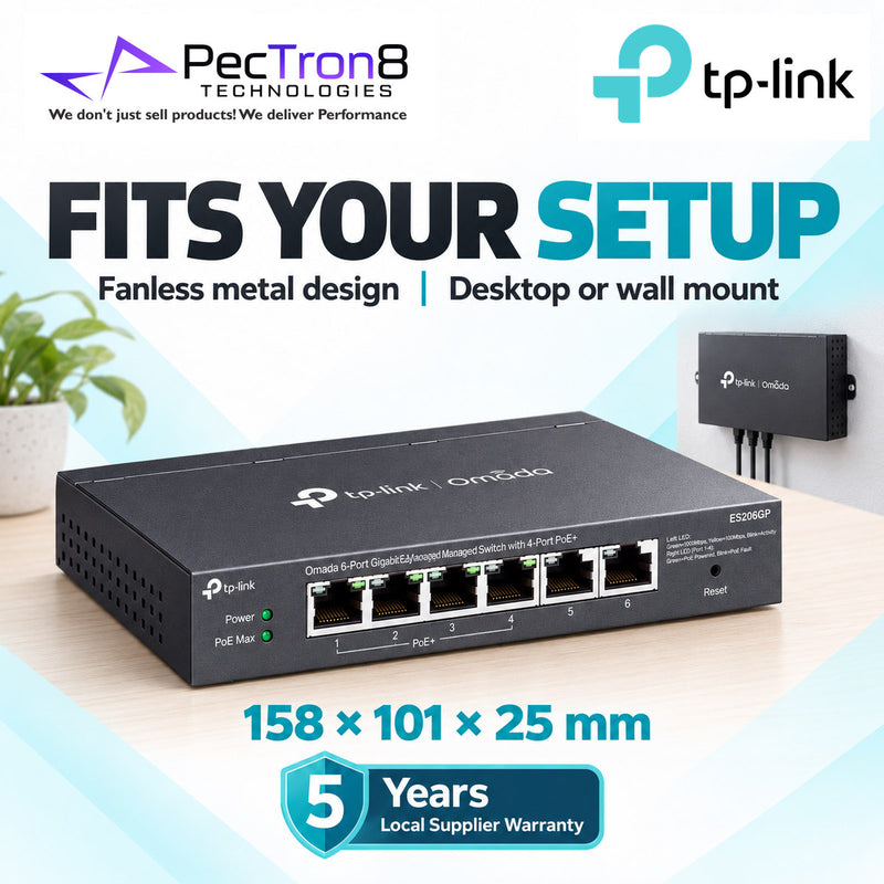 TP-Link Omada ES206GP 6-Port Gigabit Easy Managed Switch with 4-Port PoE+, 65W PoE Budget, Omada SDN Cloud Management