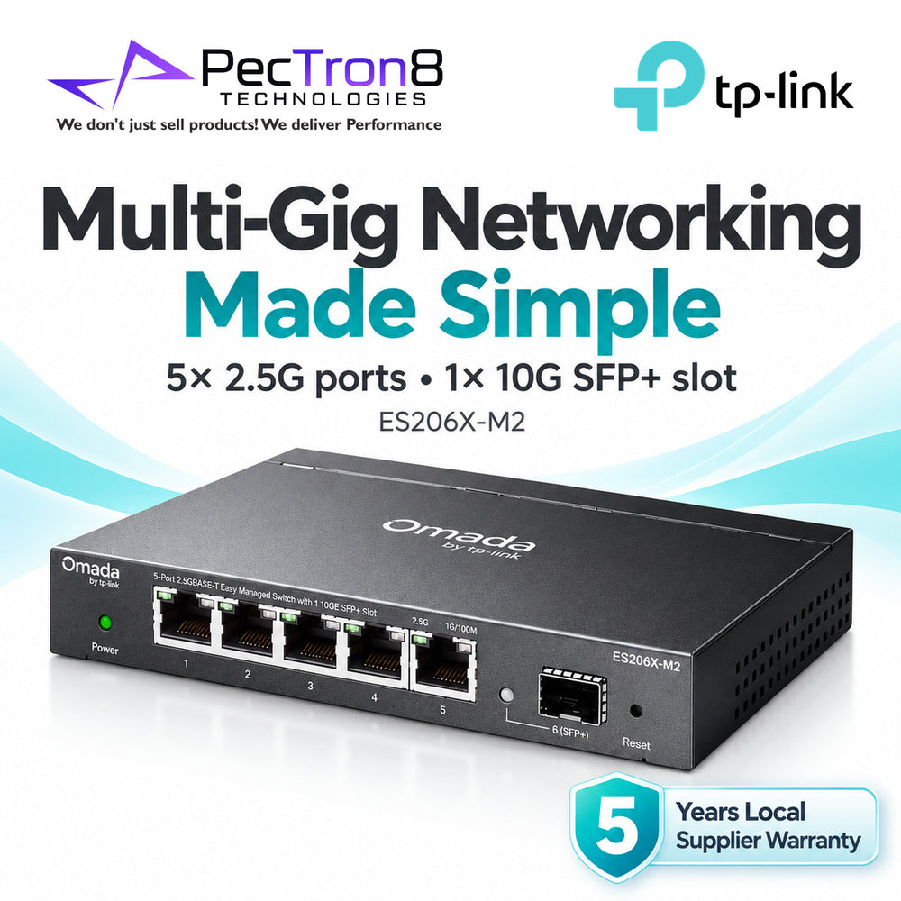 TP-Link Omada ES206X-M2 Easy Managed Switch – 5×2.5GBASE-T Ports, 1×10G SFP+ Slot, Omada SDN, Fanless Metal Switch
