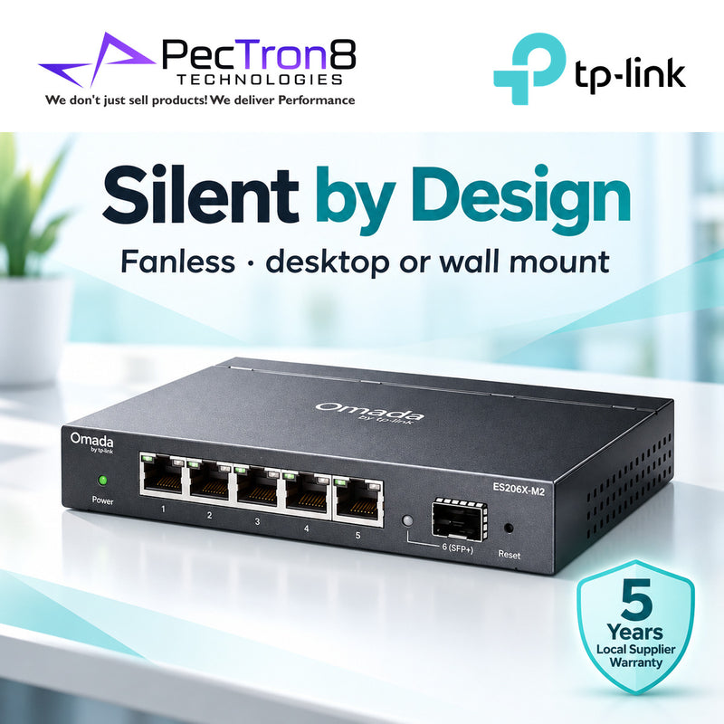 TP-Link Omada ES206X-M2 Easy Managed Switch – 5×2.5GBASE-T Ports, 1×10G SFP+ Slot, Omada SDN, Fanless Metal Switch