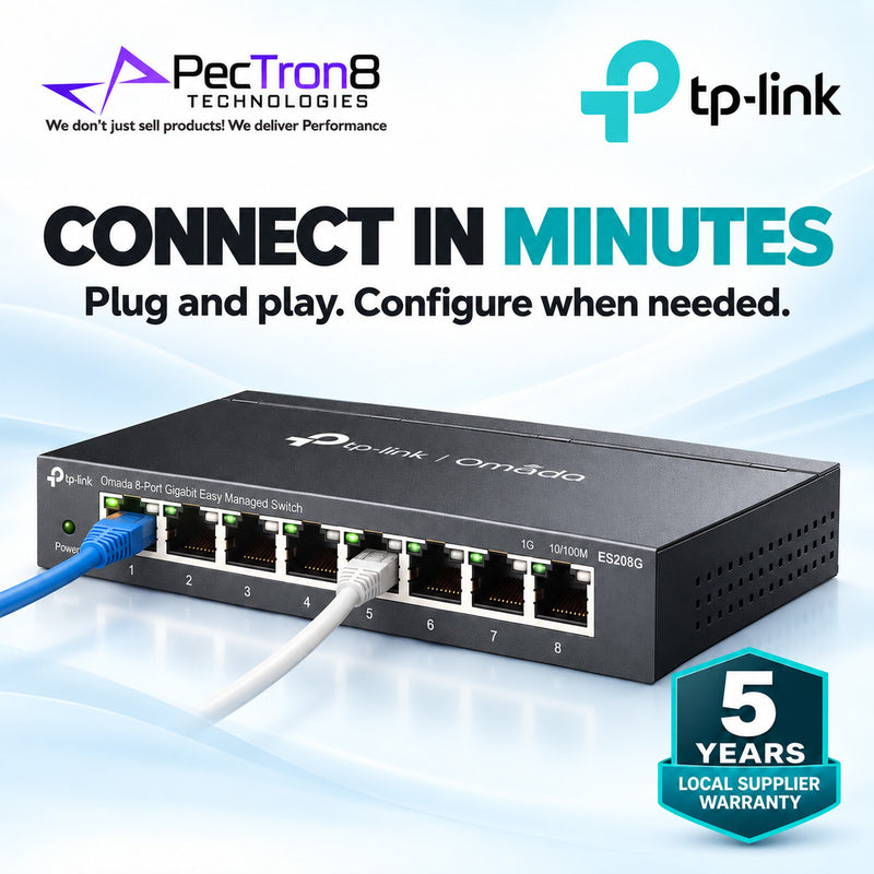 TP-Link Omada ES208G 8-Port Gigabit Easy Managed Switch – Cloud Managed, VLAN, QoS, Fanless Metal Switch