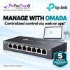 TP-Link Omada ES208G 8-Port Gigabit Easy Managed Switch – Cloud Managed, VLAN, QoS, Fanless Metal Switch