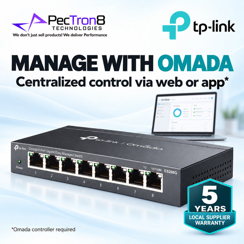 TP-Link Omada ES208G 8-Port Gigabit Easy Managed Switch – Cloud Managed, VLAN, QoS, Fanless Metal Switch