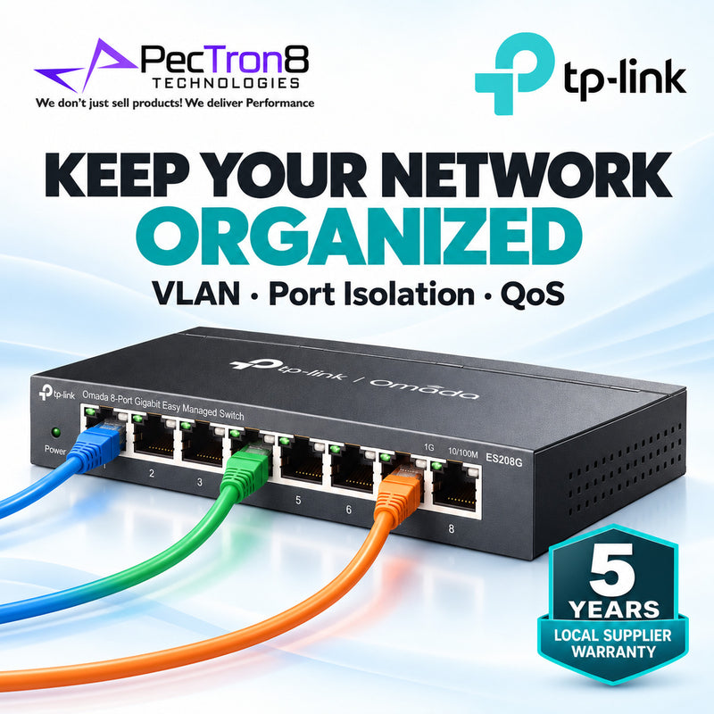 TP-Link Omada ES208G 8-Port Gigabit Easy Managed Switch – Cloud Managed, VLAN, QoS, Fanless Metal Switch