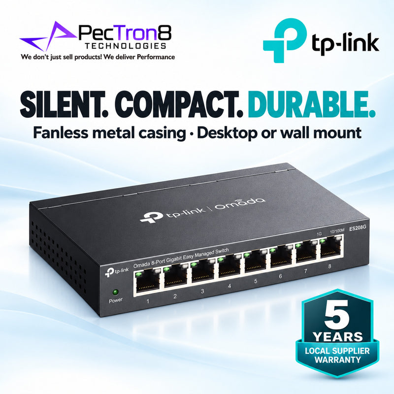 TP-Link Omada ES208G 8-Port Gigabit Easy Managed Switch – Cloud Managed, VLAN, QoS, Fanless Metal Switch