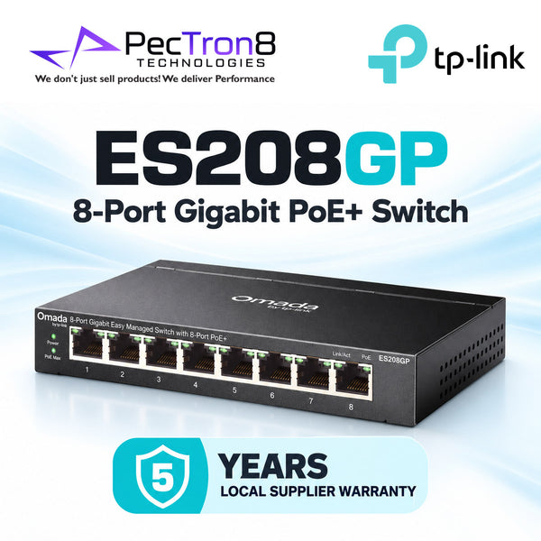 TP-Link Omada ES208GP 8-Port Gigabit Easy Managed PoE+ Switch – 123 W PoE Budget, Omada SDN, Cloud Management