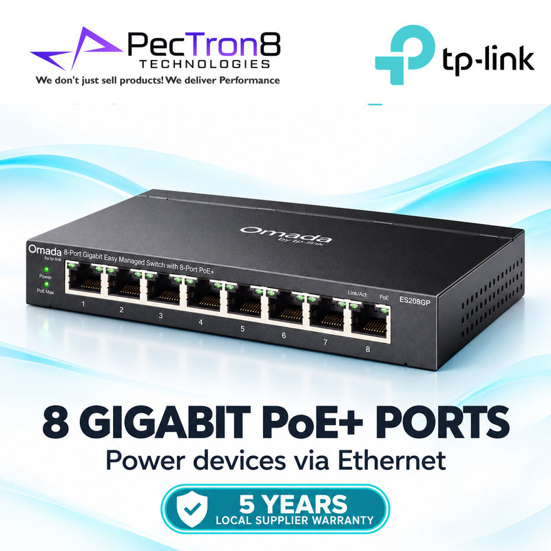 TP-Link Omada ES208GP 8-Port Gigabit Easy Managed PoE+ Switch – 123 W PoE Budget, Omada SDN, Cloud Management