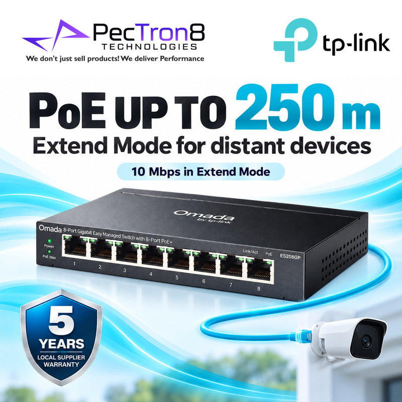 TP-Link Omada ES208GP 8-Port Gigabit Easy Managed PoE+ Switch – 123 W PoE Budget, Omada SDN, Cloud Management