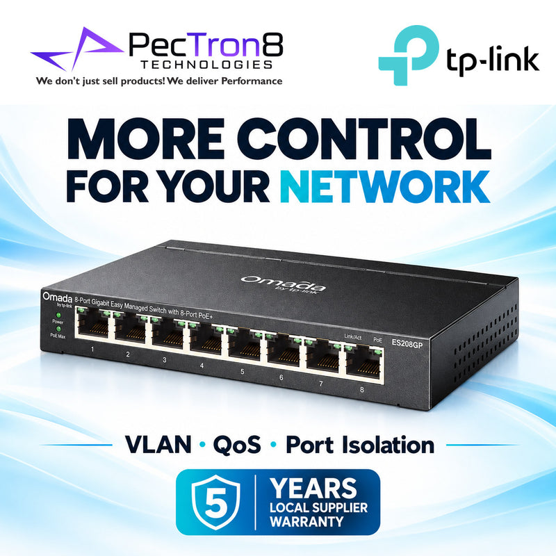 TP-Link Omada ES208GP 8-Port Gigabit Easy Managed PoE+ Switch – 123 W PoE Budget, Omada SDN, Cloud Management