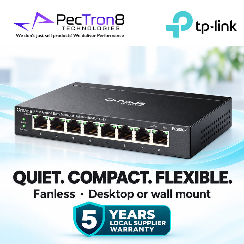 TP-Link Omada ES208GP 8-Port Gigabit Easy Managed PoE+ Switch – 123 W PoE Budget, Omada SDN, Cloud Management