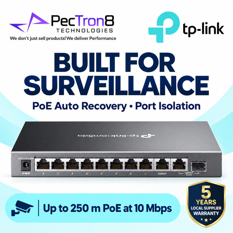 TP-Link Omada ES210GMP 10-Port Gigabit Easy Managed PoE+ Switch – 8 PoE+ Ports, 123 W Budget, Omada SDN Cloud Management