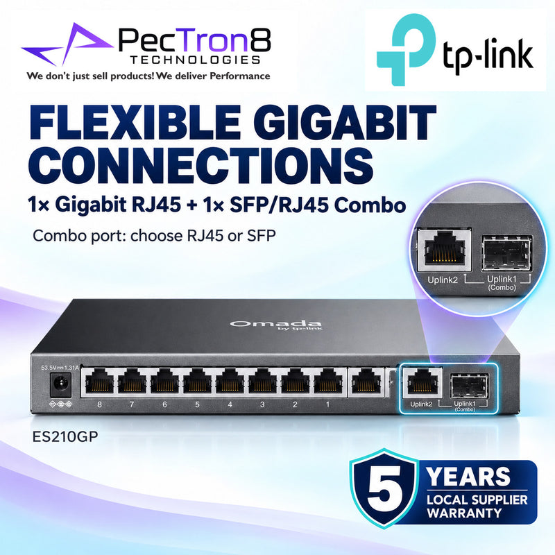 TP-Link Omada ES210GP 10-Port Gigabit Easy Managed Switch with 8-Port PoE+, 123W PoE Budget, Omada SDN Cloud Management