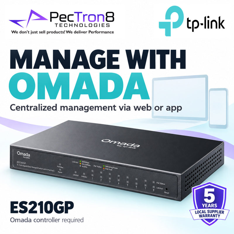 TP-Link Omada ES210GP 10-Port Gigabit Easy Managed Switch with 8-Port PoE+, 123W PoE Budget, Omada SDN Cloud Management