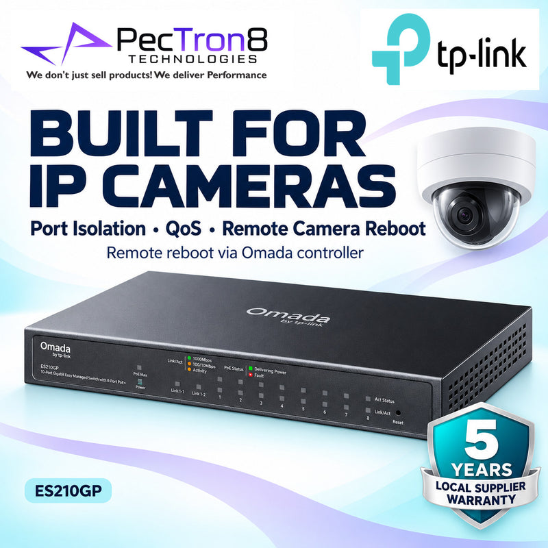 TP-Link Omada ES210GP 10-Port Gigabit Easy Managed Switch with 8-Port PoE+, 123W PoE Budget, Omada SDN Cloud Management