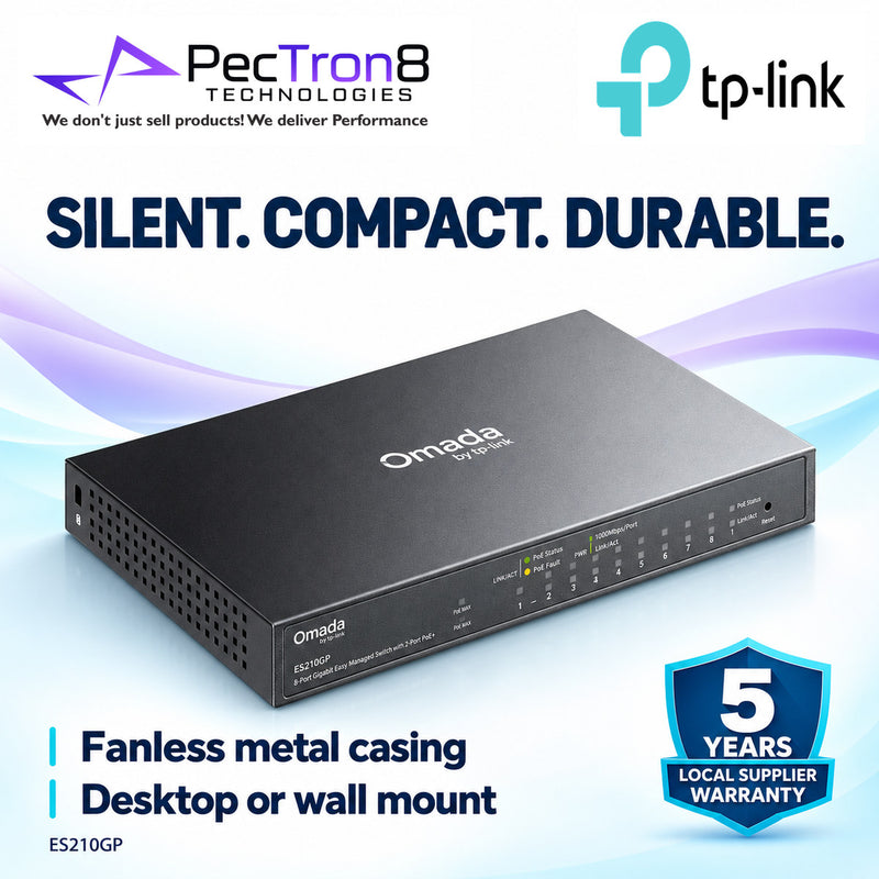 TP-Link Omada ES210GP 10-Port Gigabit Easy Managed Switch with 8-Port PoE+, 123W PoE Budget, Omada SDN Cloud Management