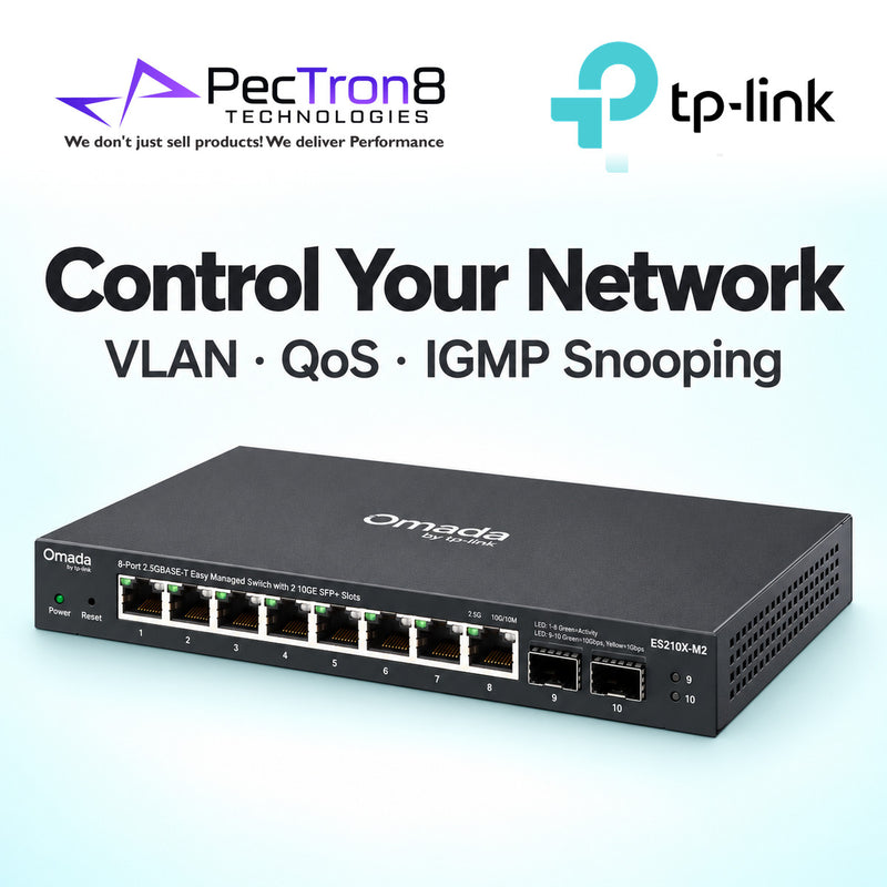 TP-Link Omada ES210X-M2 Easy Managed Switch – 8-Port 2.5GBASE-T with 2 × 10G SFP+, Omada SDN Cloud Management