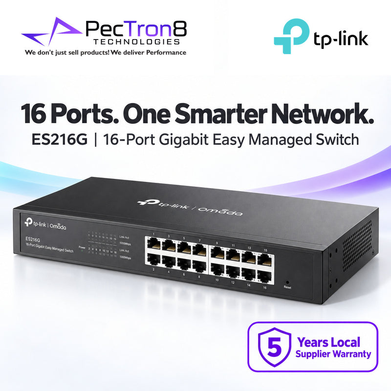 TP-Link Omada ES216G 16-Port Gigabit Easy Managed Switch – Easy Managed, Omada SDN, VLAN, QoS, Fanless Metal Switch