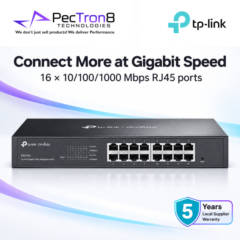 TP-Link Omada ES216G 16-Port Gigabit Easy Managed Switch – Easy Managed, Omada SDN, VLAN, QoS, Fanless Metal Switch