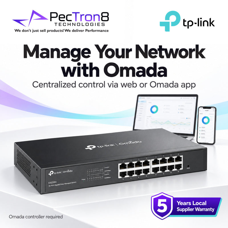 TP-Link Omada ES216G 16-Port Gigabit Easy Managed Switch – Easy Managed, Omada SDN, VLAN, QoS, Fanless Metal Switch