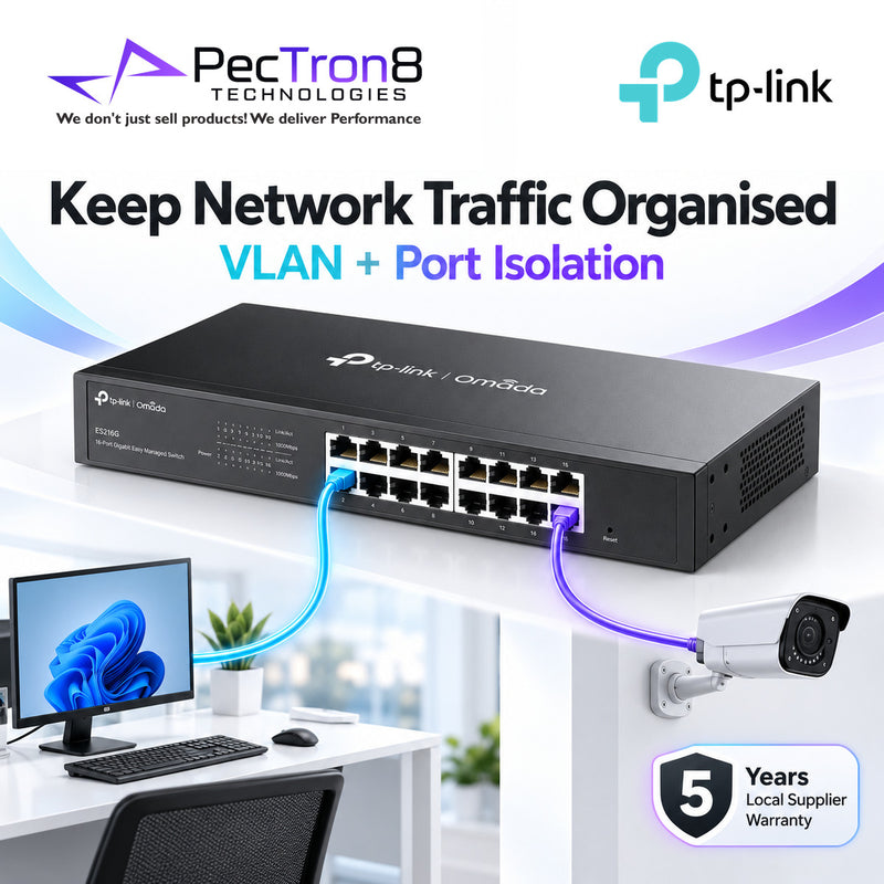 TP-Link Omada ES216G 16-Port Gigabit Easy Managed Switch – Easy Managed, Omada SDN, VLAN, QoS, Fanless Metal Switch