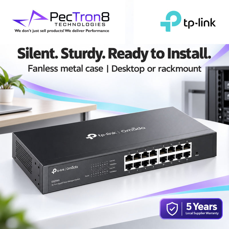 TP-Link Omada ES216G 16-Port Gigabit Easy Managed Switch – Easy Managed, Omada SDN, VLAN, QoS, Fanless Metal Switch