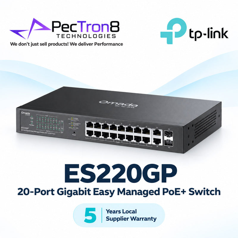 TP-Link Omada ES220GP 20-Port Gigabit Easy Managed Switch – 16-Port PoE+, 150W PoE Budget, 2 Gigabit RJ45, 2 SFP, Omada SDN