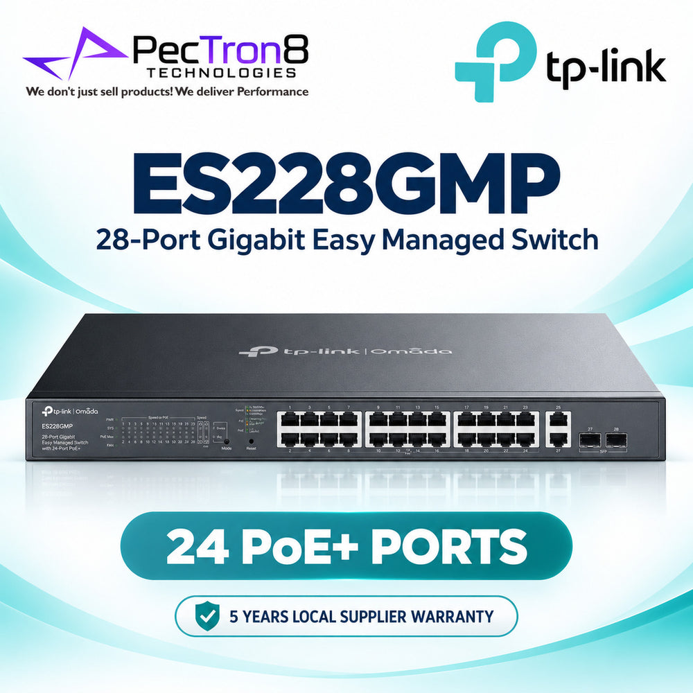 TP-Link Omada ES228GMP 28-Port Gigabit Easy Managed PoE+ Switch – 24 PoE+ Ports, 384W PoE Budget, 2 Gigabit RJ45 + 2 SFP Uplinks, Omada SDN