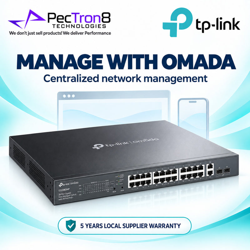 TP-Link Omada ES228GMP 28-Port Gigabit Easy Managed PoE+ Switch – 24 PoE+ Ports, 384W PoE Budget, 2 Gigabit RJ45 + 2 SFP Uplinks, Omada SDN