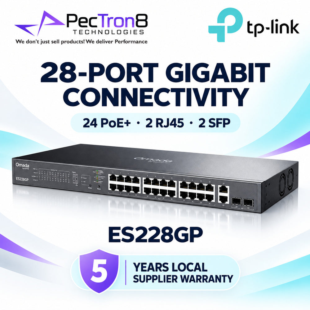 TP-Link Omada ES228GP 28-Port Gigabit Easy Managed Switch with 24-Port PoE+, 250W PoE Budget, 2× Gigabit RJ45 Uplink, 2× Gigabit SFP, Omada SDN