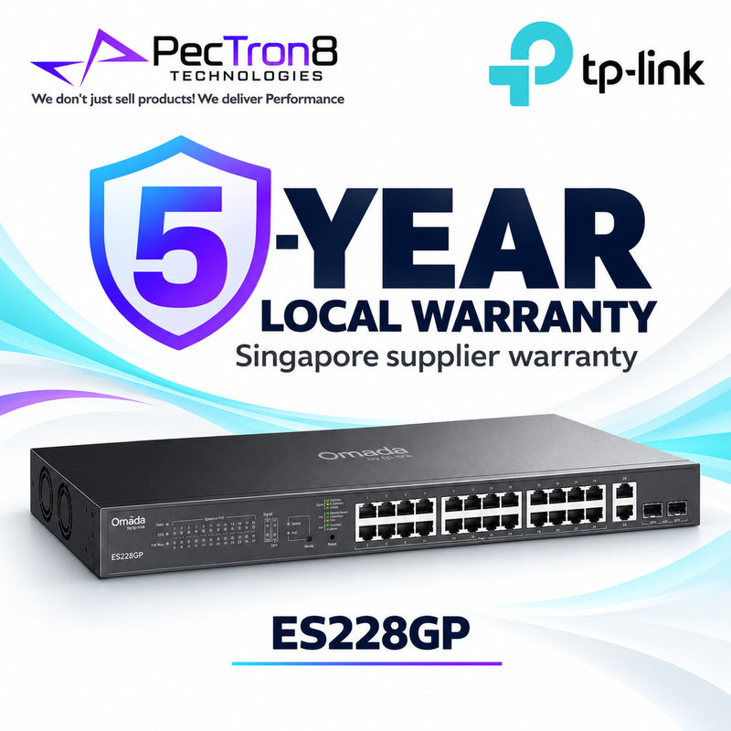 TP-Link Omada ES228GP 28-Port Gigabit Easy Managed Switch with 24-Port PoE+, 250W PoE Budget, 2× Gigabit RJ45 Uplink, 2× Gigabit SFP, Omada SDN