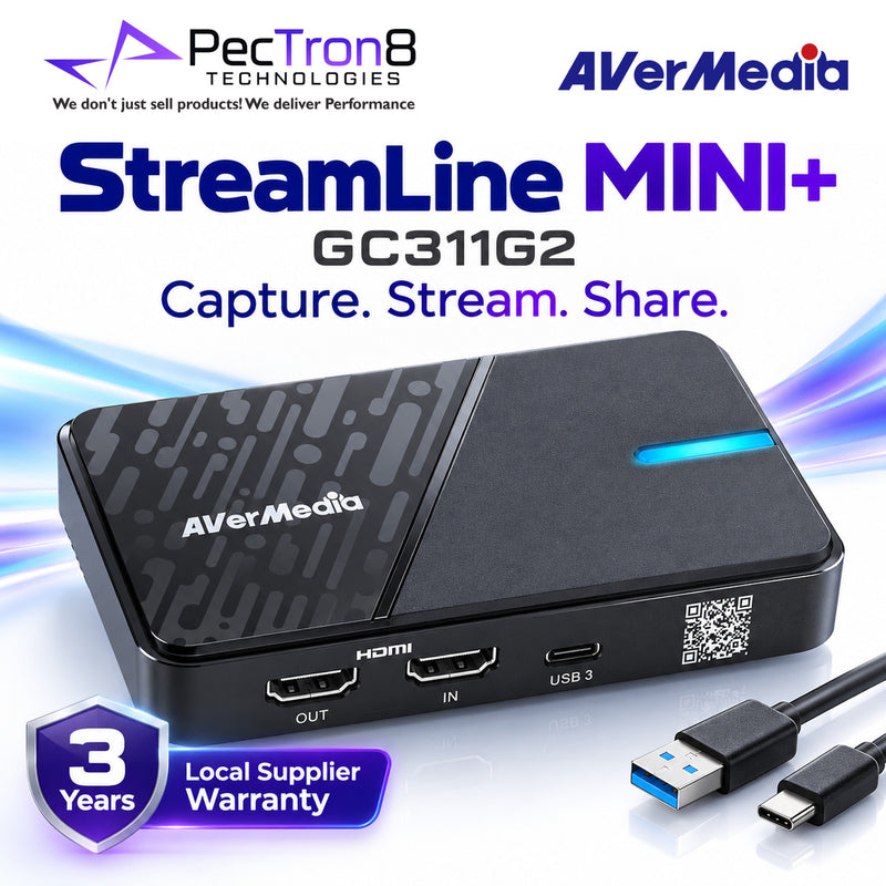 AVerMedia StreamLine MINI+ GC311G2 USB Capture Card – 1080p60 Capture, 4K60 HDR Pass-through, HDMI 2.0, USB-C